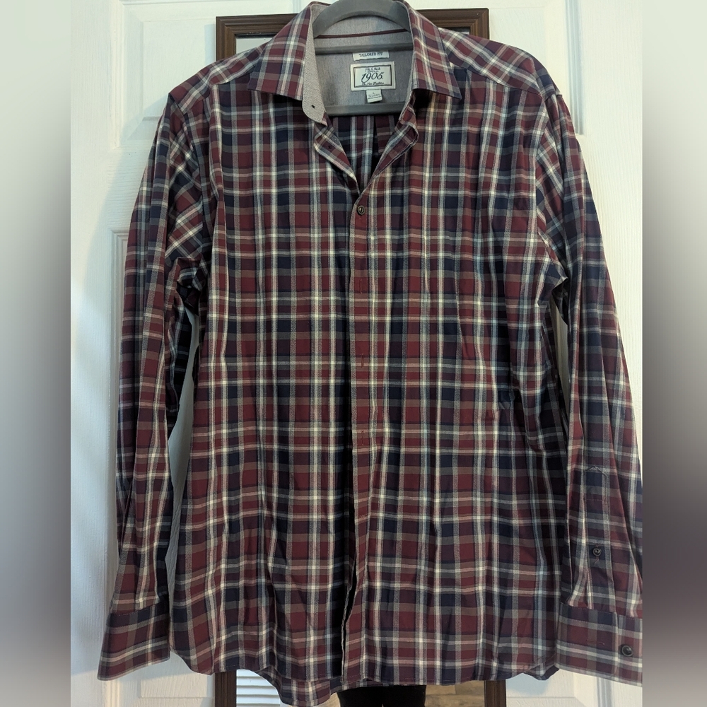 Jos. A. Bank 1905 Blue & Burgundy Plaid Shirt